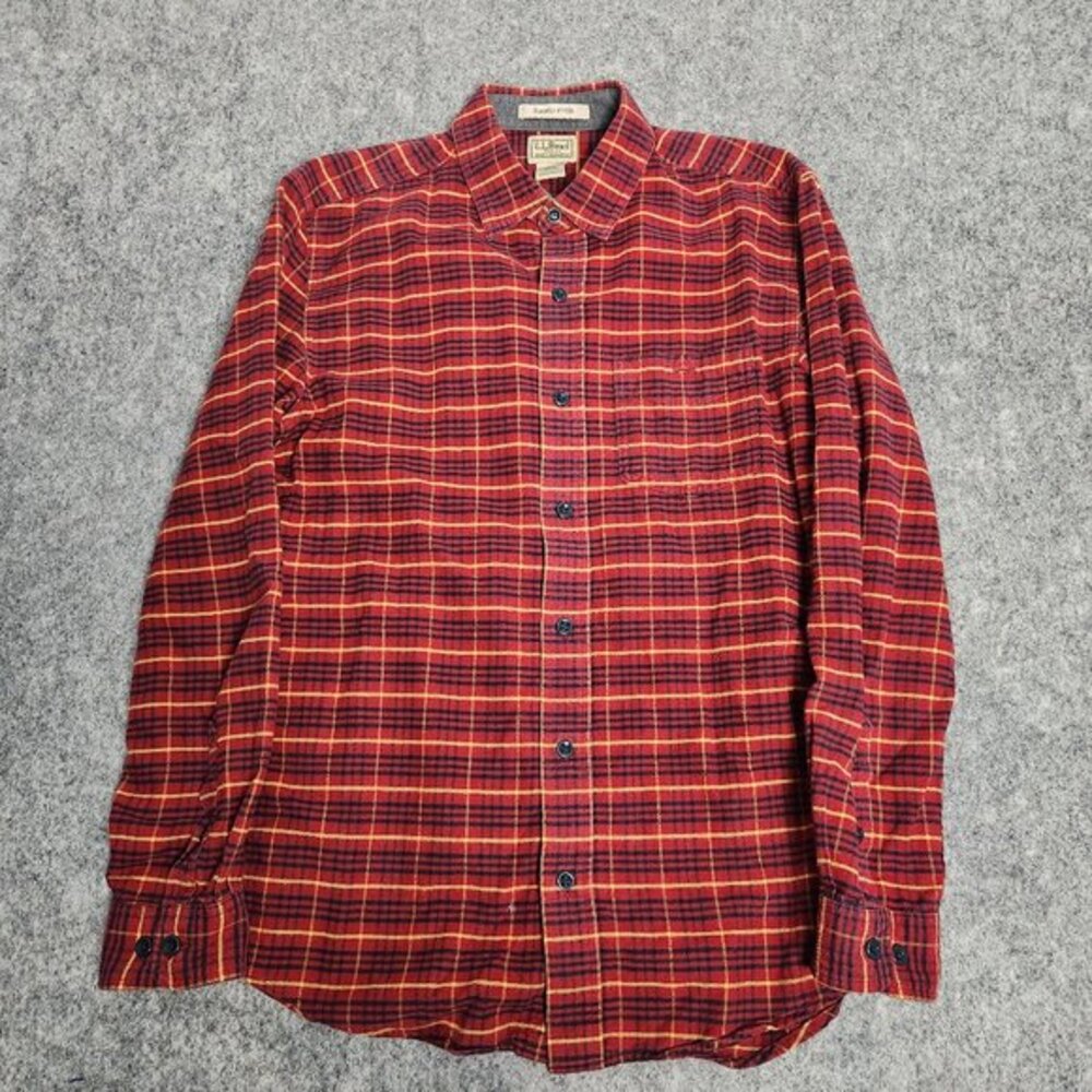 LL Bean Flannel Shirt Men M Slightly Fitted Multicolor Madras Plaid Long Sleeve